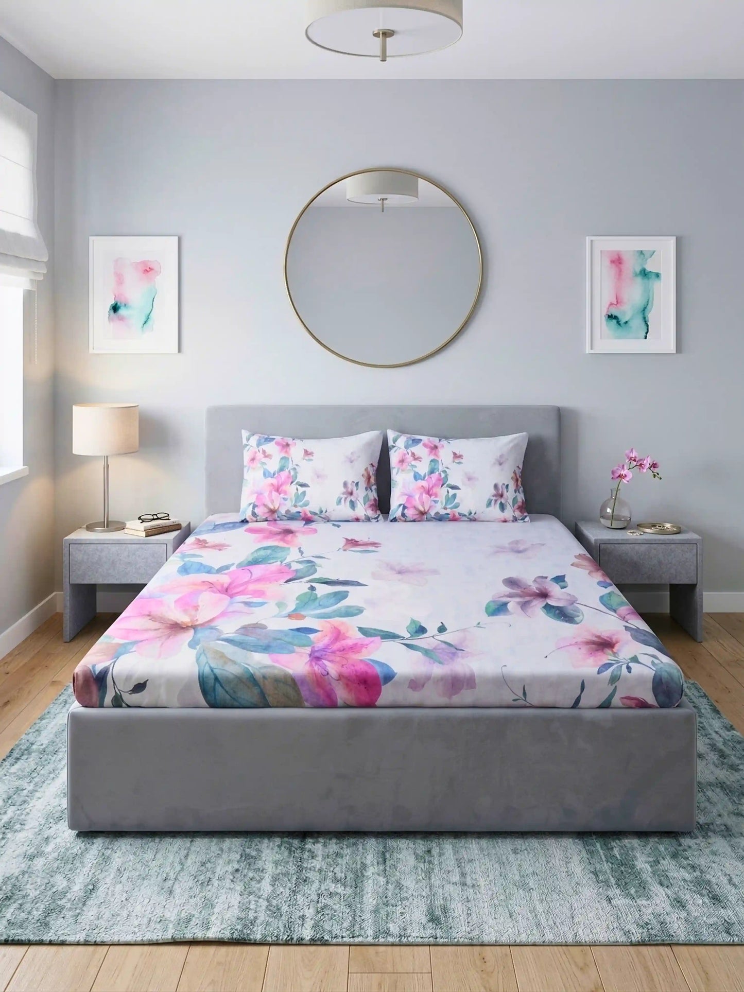 Bella Cotton Digital Motifs Queen Size Bedsheet Set (300 TC)