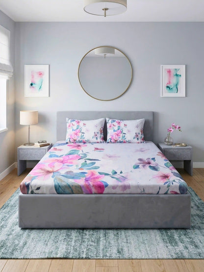 Bella Cotton Digital Motifs Queen Size Bedsheet Set (300 TC)