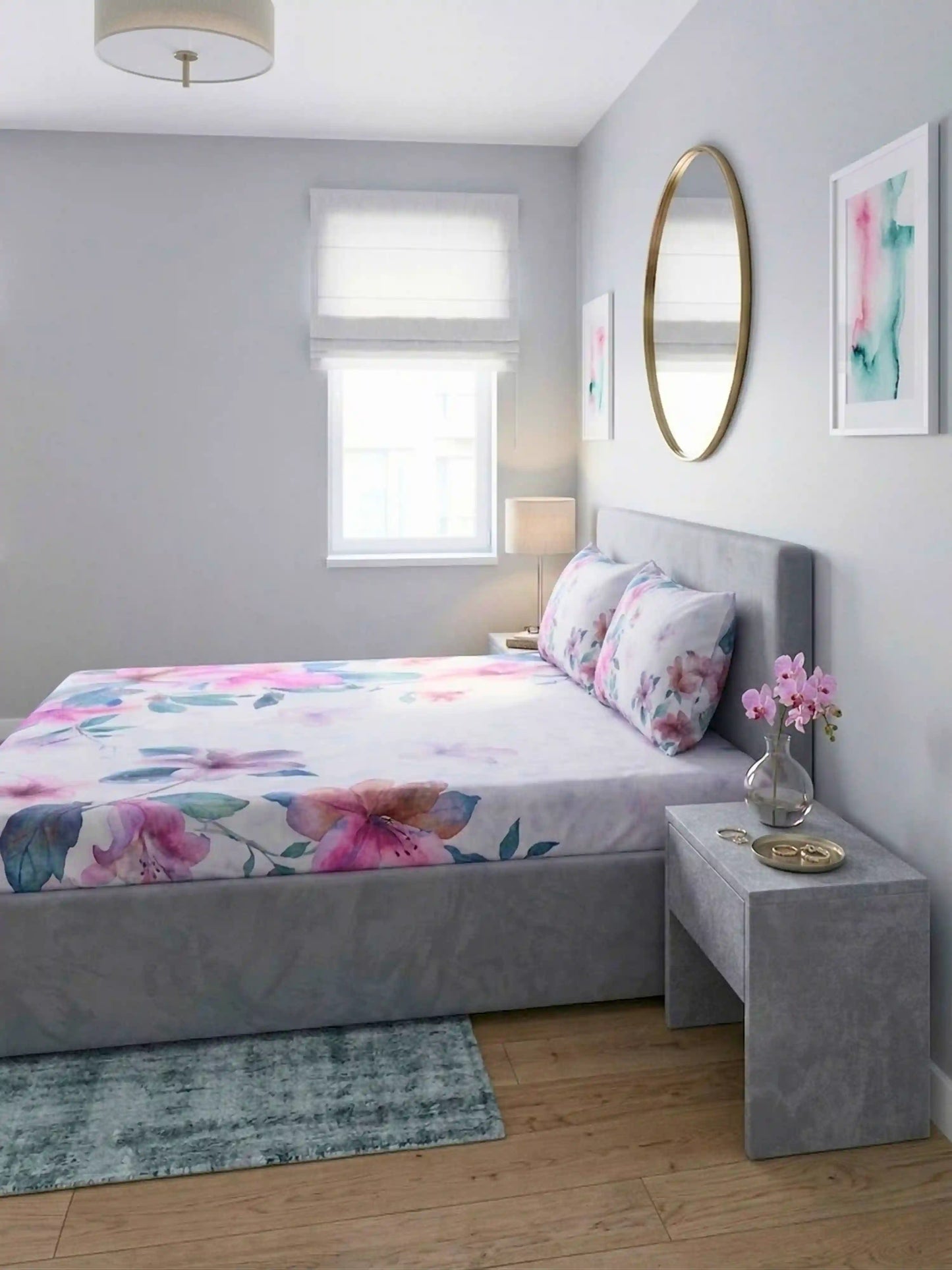 Bella Cotton Digital Motifs Queen Size Bedsheet Set (300 TC)
