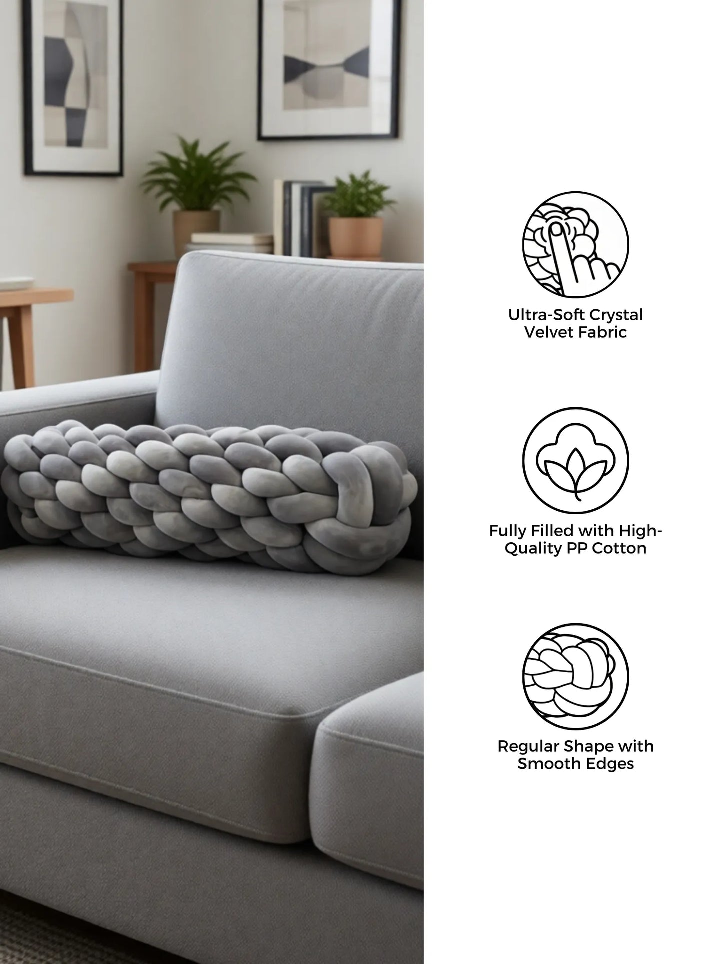 Knotted Bolster Cushion Pillow – Soft Decorative Support for Sofa & Bed