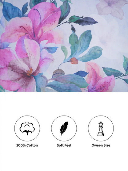 Bella Cotton Digital Motifs Queen Size Bedsheet Set (300 TC)