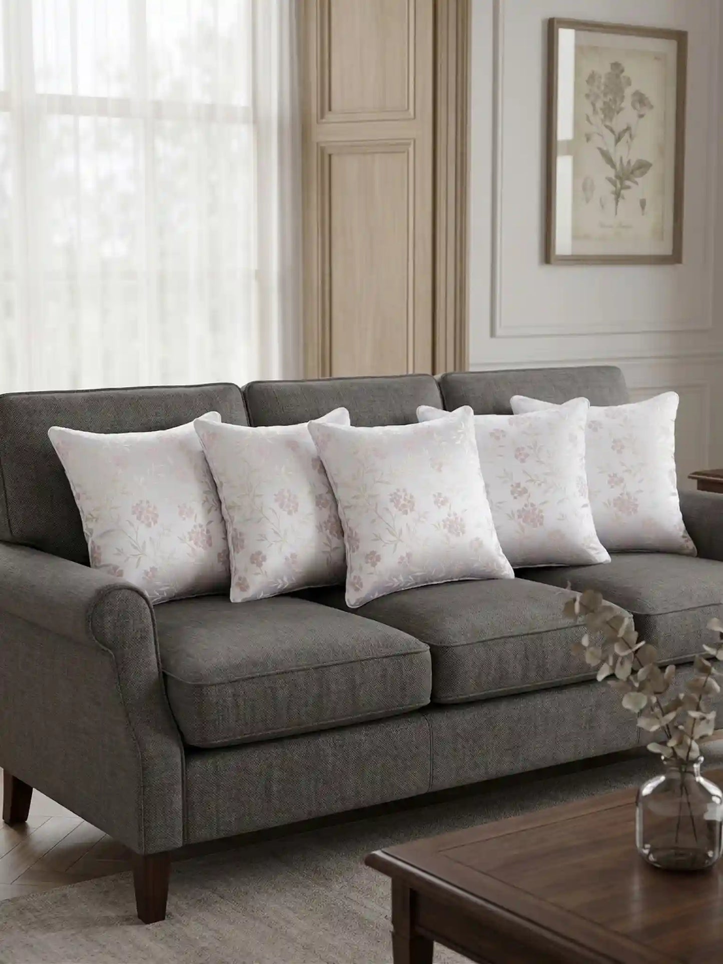 Floral Design Cushion Covers Soft Polyester (Set of 5)