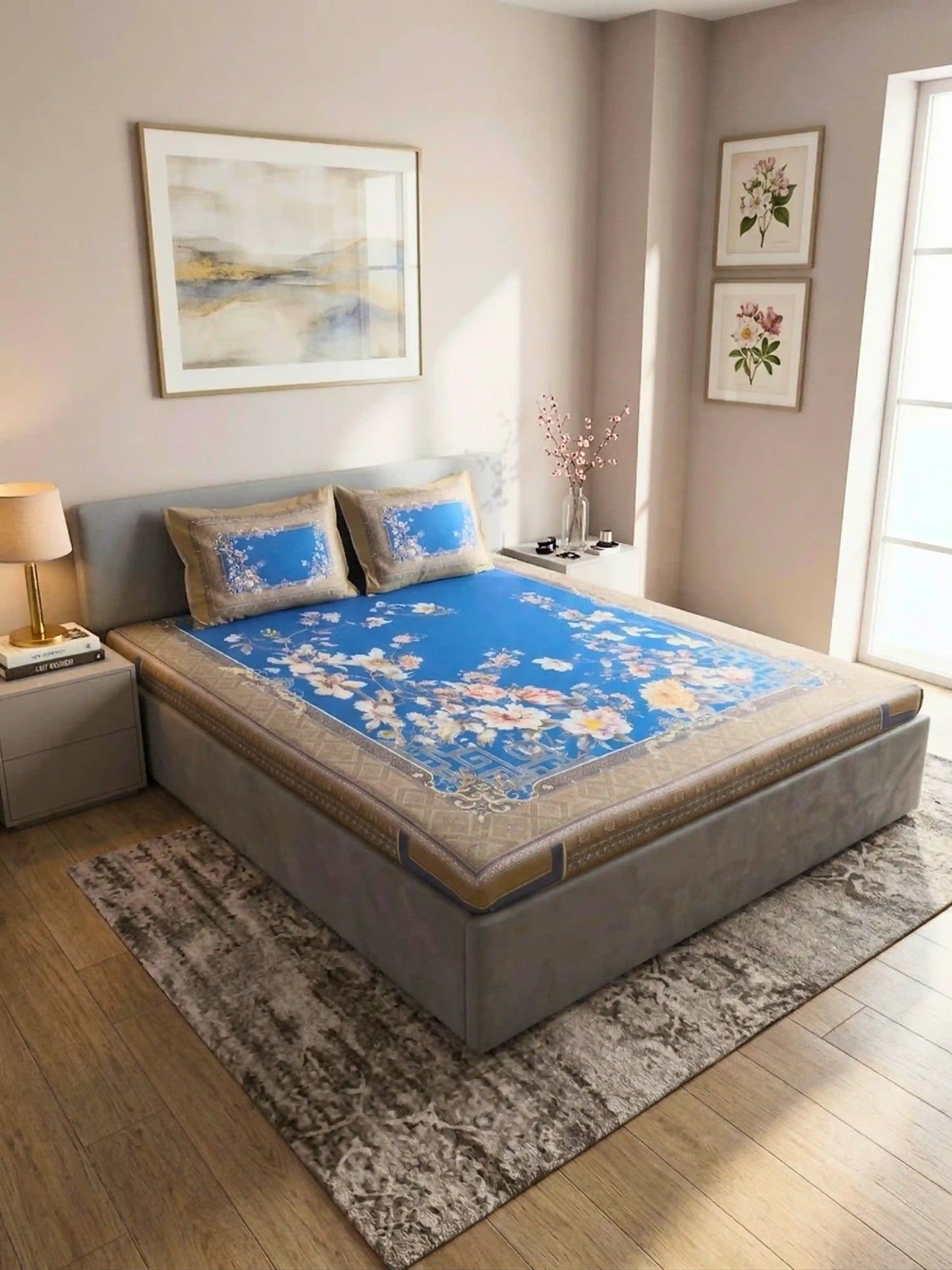 Bella Cotton Digital Motifs Queen Size Bedsheet Set (300 TC)