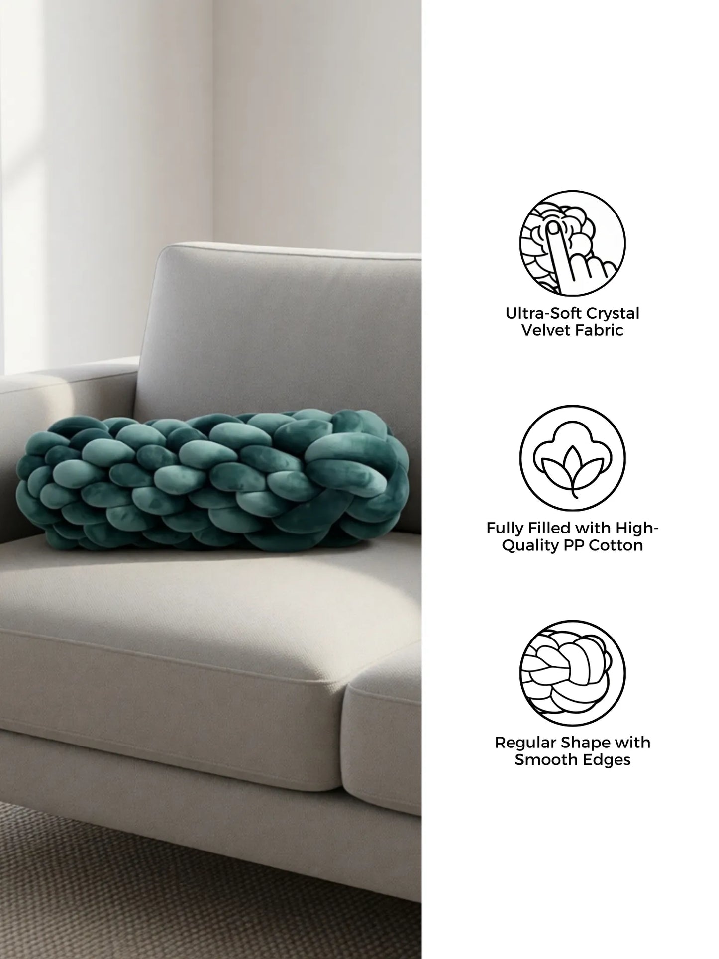 Knotted Bolster Cushion Pillow – Soft Decorative Support for Sofa & Bed