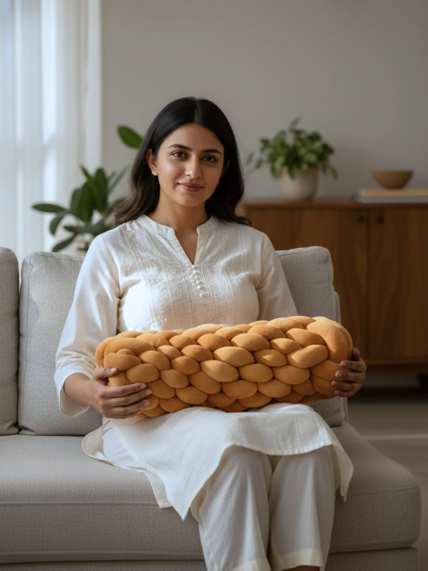 Knotted Bolster Cushion Pillow – Soft Decorative Support for Sofa & Bed
