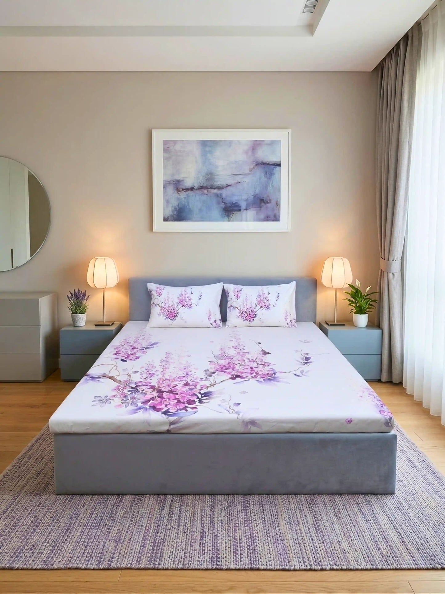 Bella Cotton Digital Motifs Queen Size Bedsheet Set (300 TC)