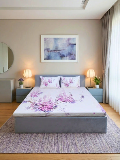 Bella Cotton Digital Motifs Queen Size Bedsheet Set (300 TC)