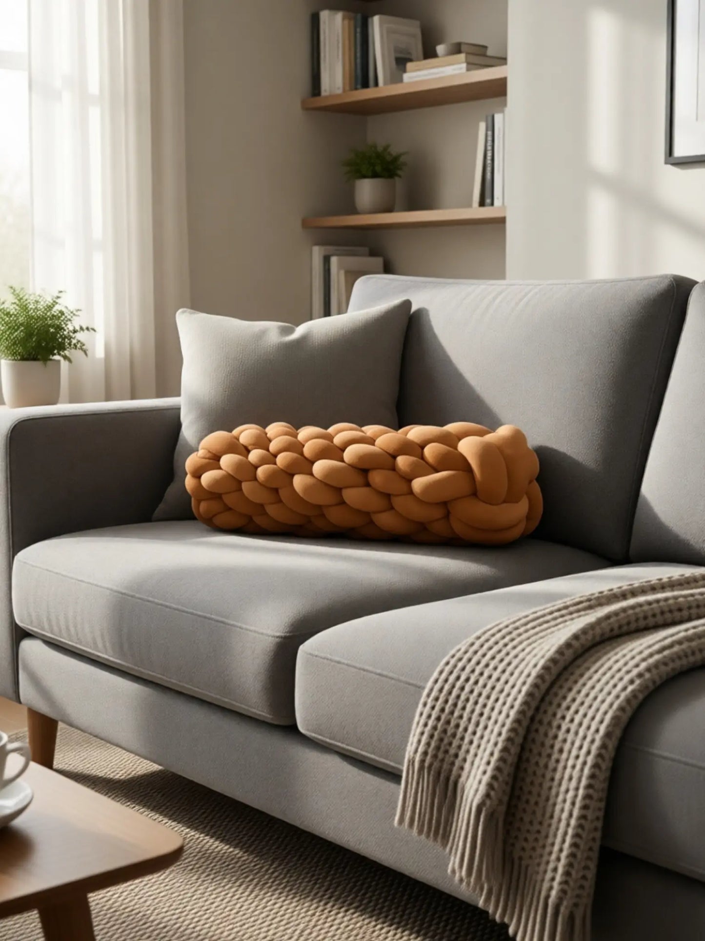 Knotted Bolster Cushion Pillow – Soft Decorative Support for Sofa & Bed
