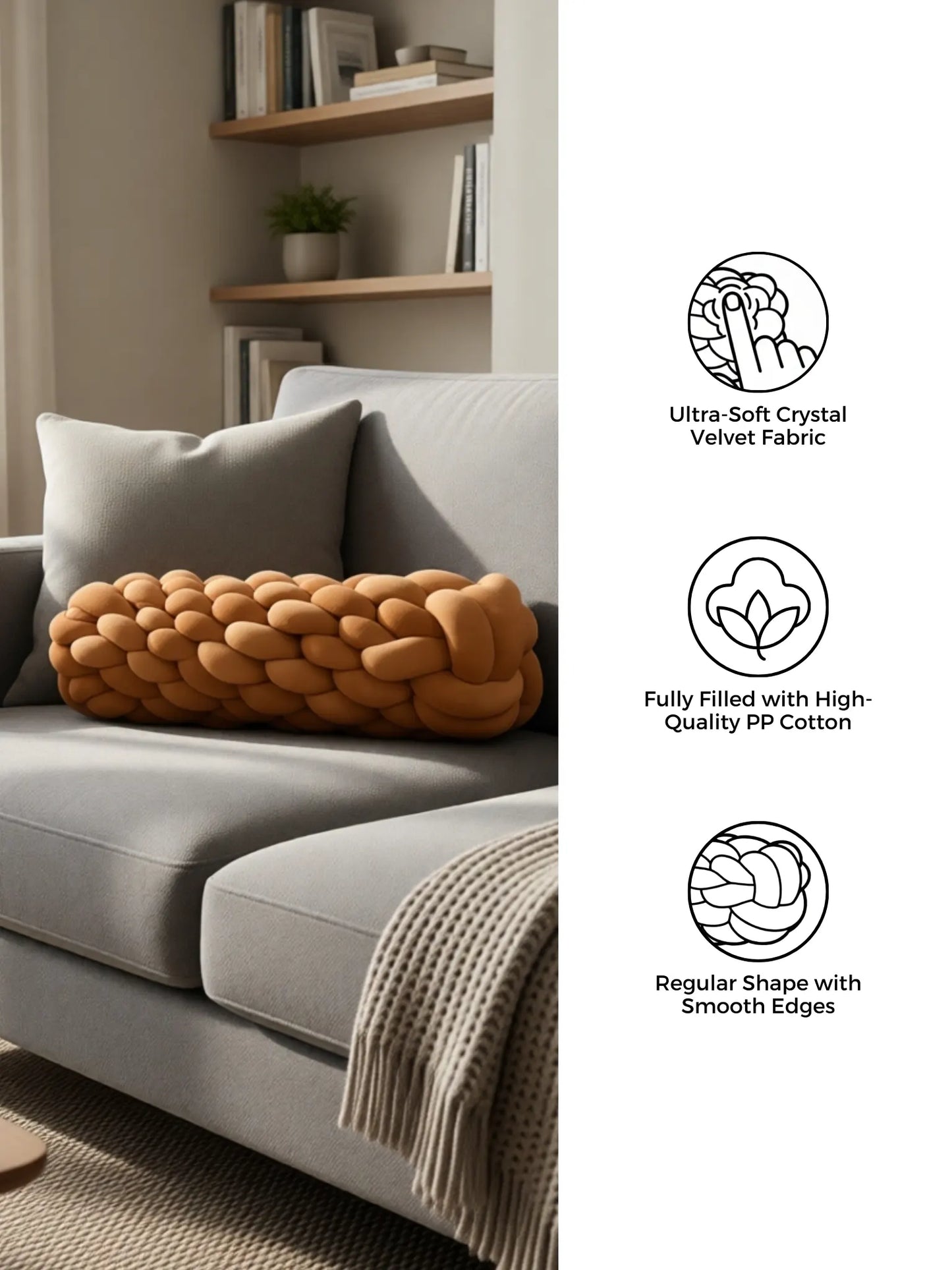 Knotted Bolster Cushion Pillow – Soft Decorative Support for Sofa & Bed