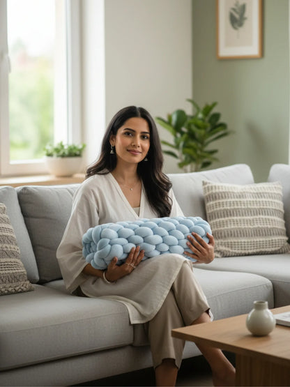 Knotted Bolster Cushion Pillow – Soft Decorative Support for Sofa & Bed