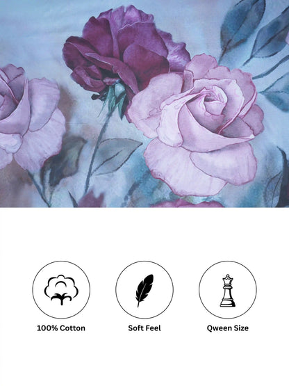 Bella Cotton Digital Motifs Queen Size Bedsheet Set (300 TC)