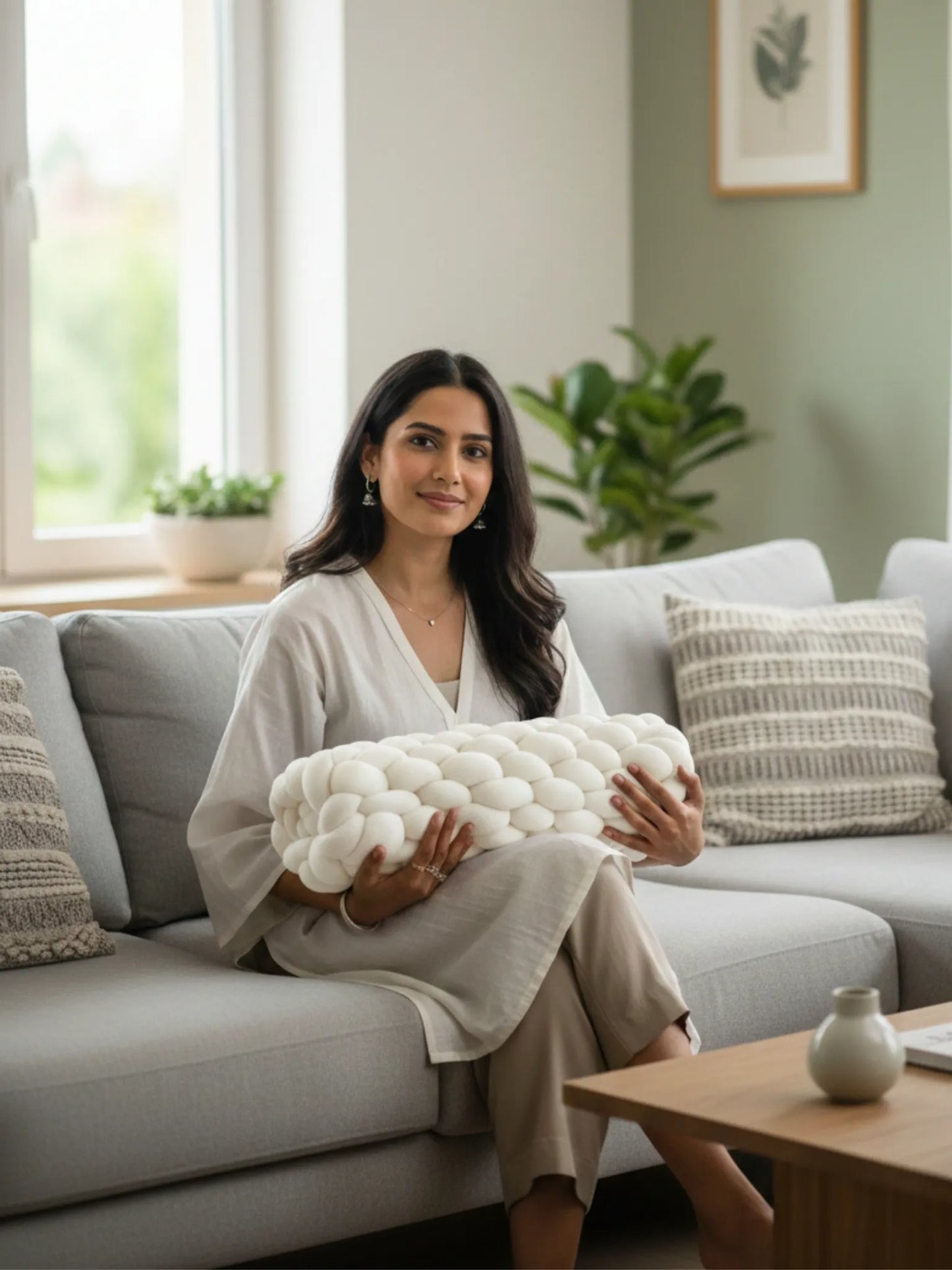 Knotted Bolster Cushion Pillow – Soft Decorative Support for Sofa & Bed
