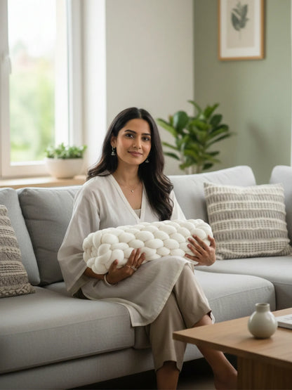 Knotted Bolster Cushion Pillow – Soft Decorative Support for Sofa & Bed