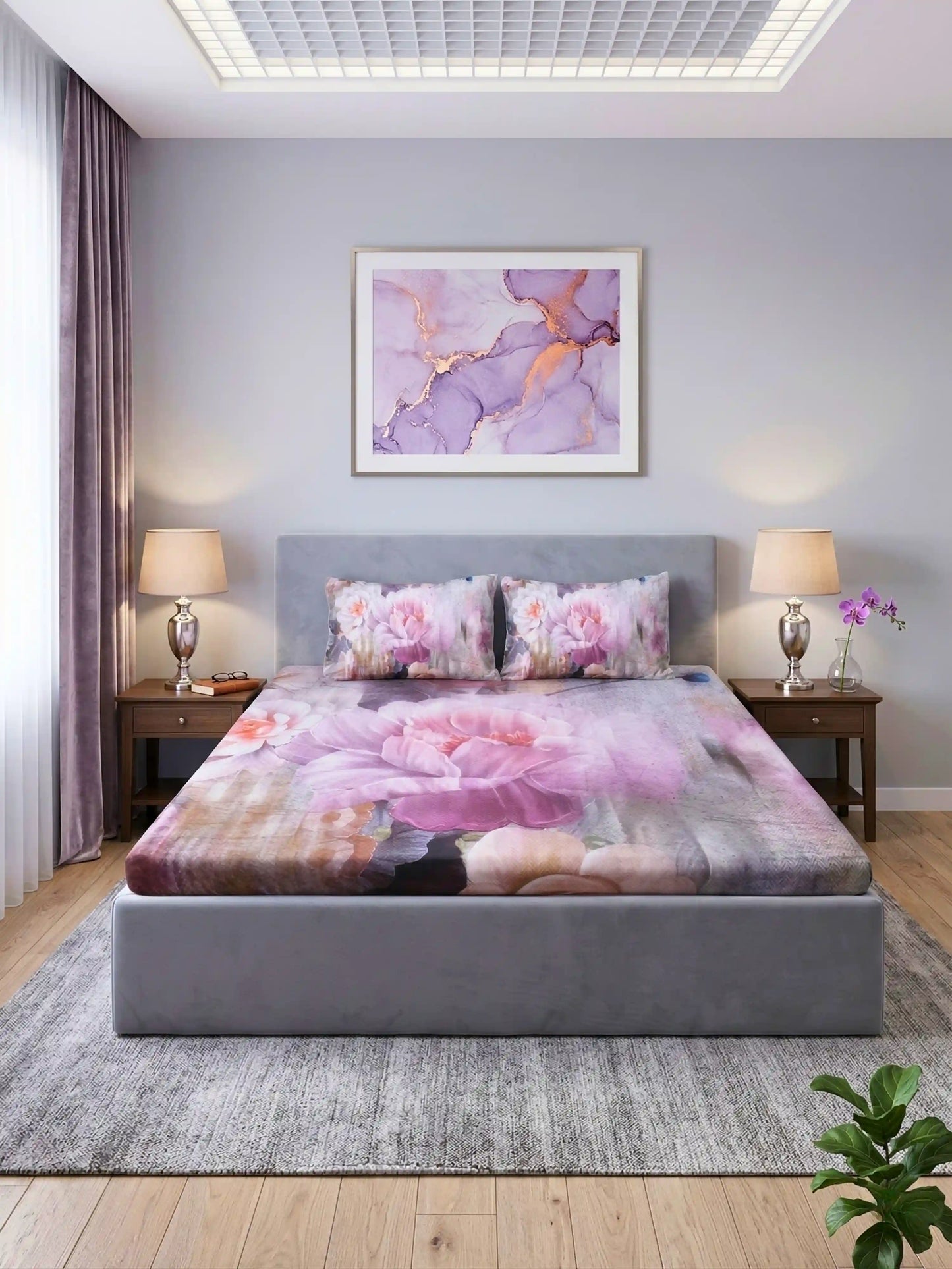 Bella Cotton Digital Motifs Queen Size Bedsheet Set (300 TC)