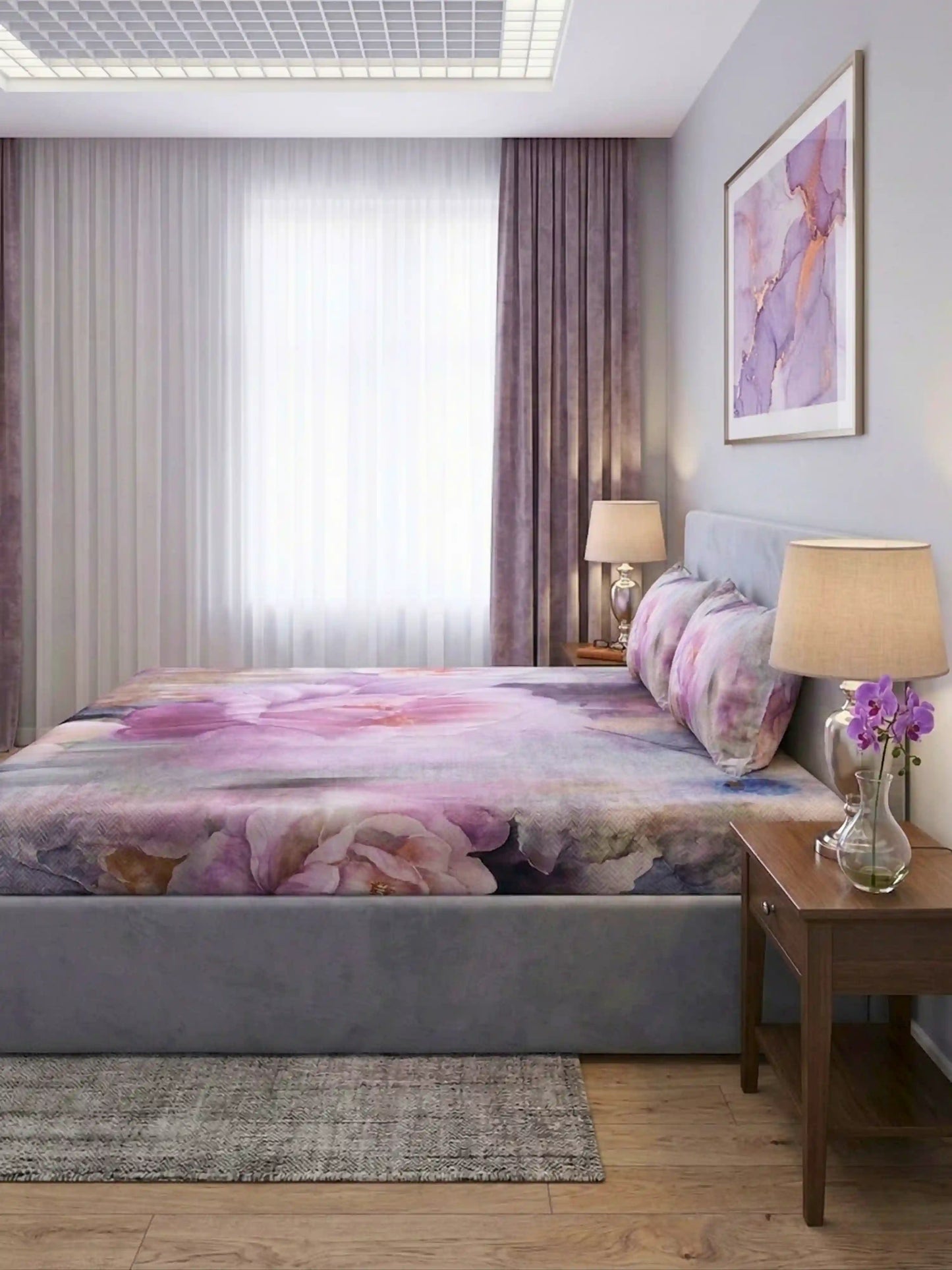 Bella Cotton Digital Motifs Queen Size Bedsheet Set (300 TC)