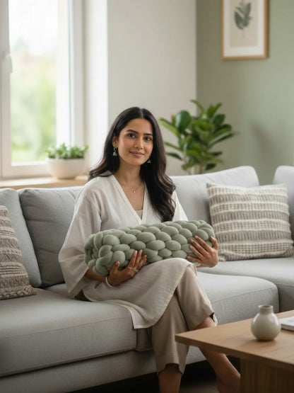 Knotted Bolster Cushion Pillow – Soft Decorative Support for Sofa & Bed