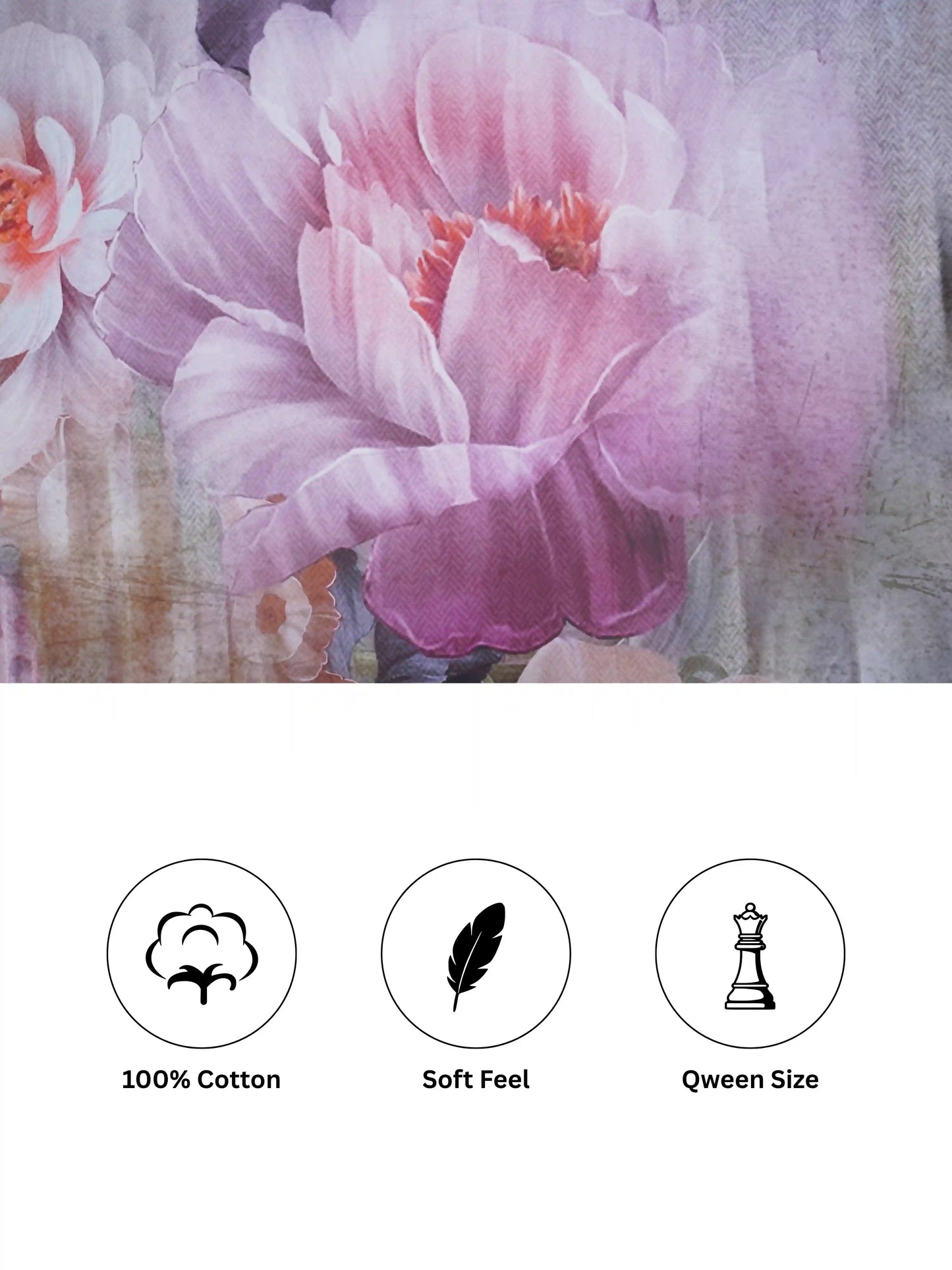Bella Cotton Digital Motifs Queen Size Bedsheet Set (300 TC)