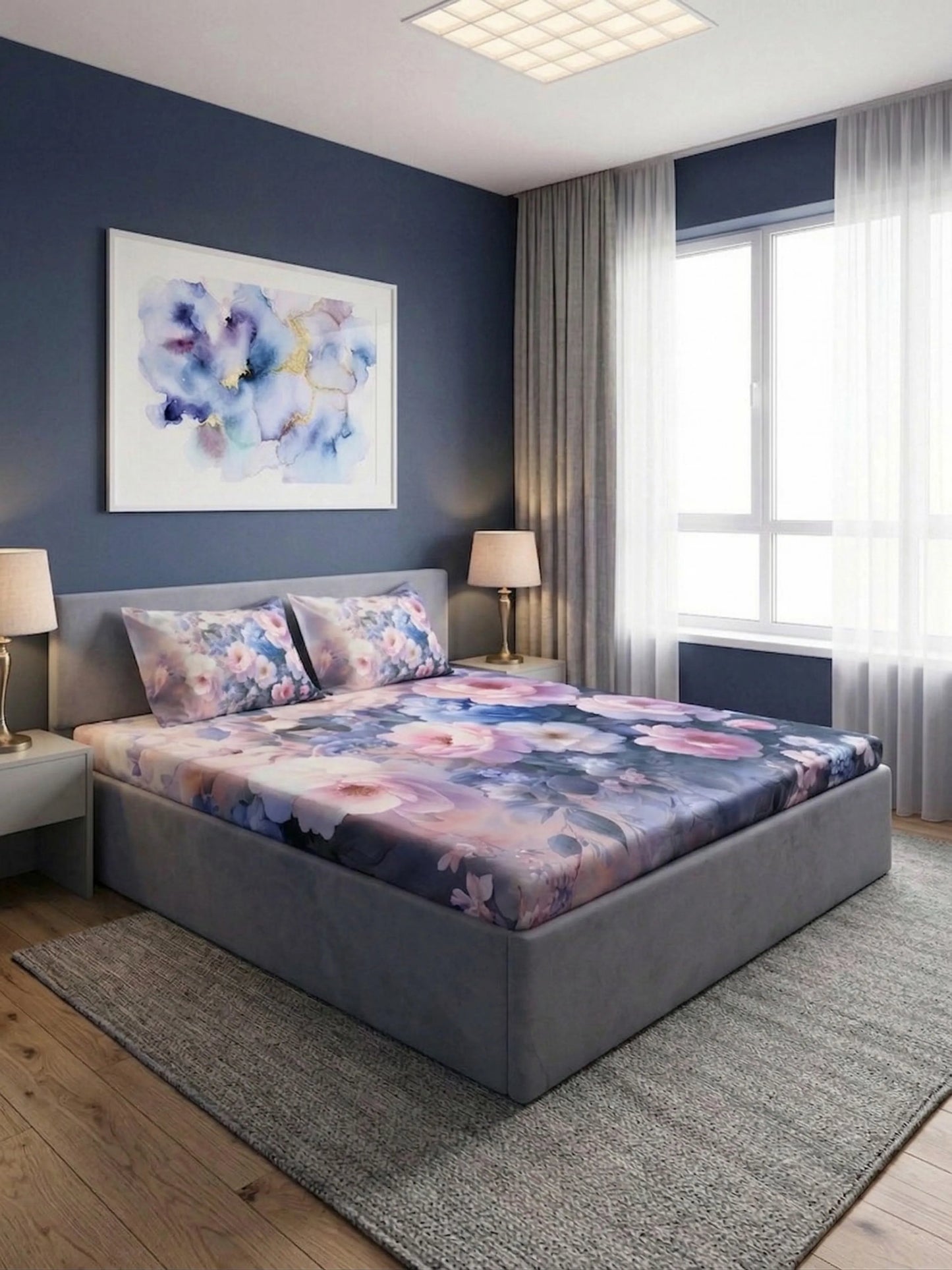 Bella Cotton Digital Motifs Queen Size Bedsheet Set (300 TC)