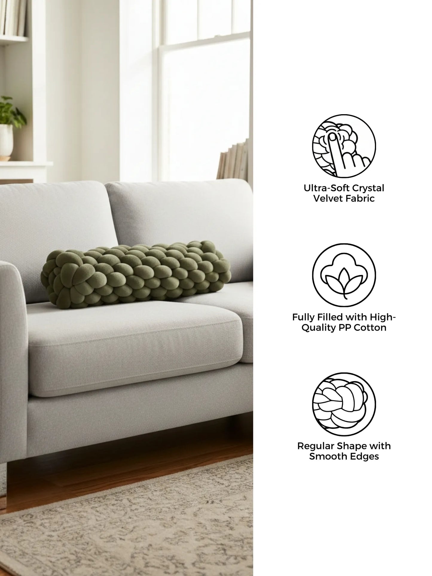 Knotted Bolster Cushion Pillow – Soft Decorative Support for Sofa & Bed
