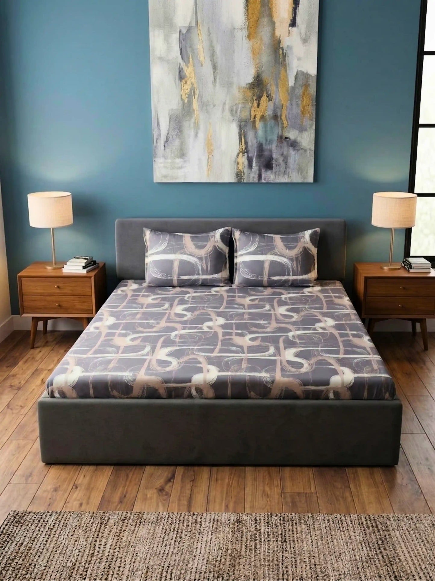 Essenze Digital Cotton Queen Size Bedsheet Set (300 TC)