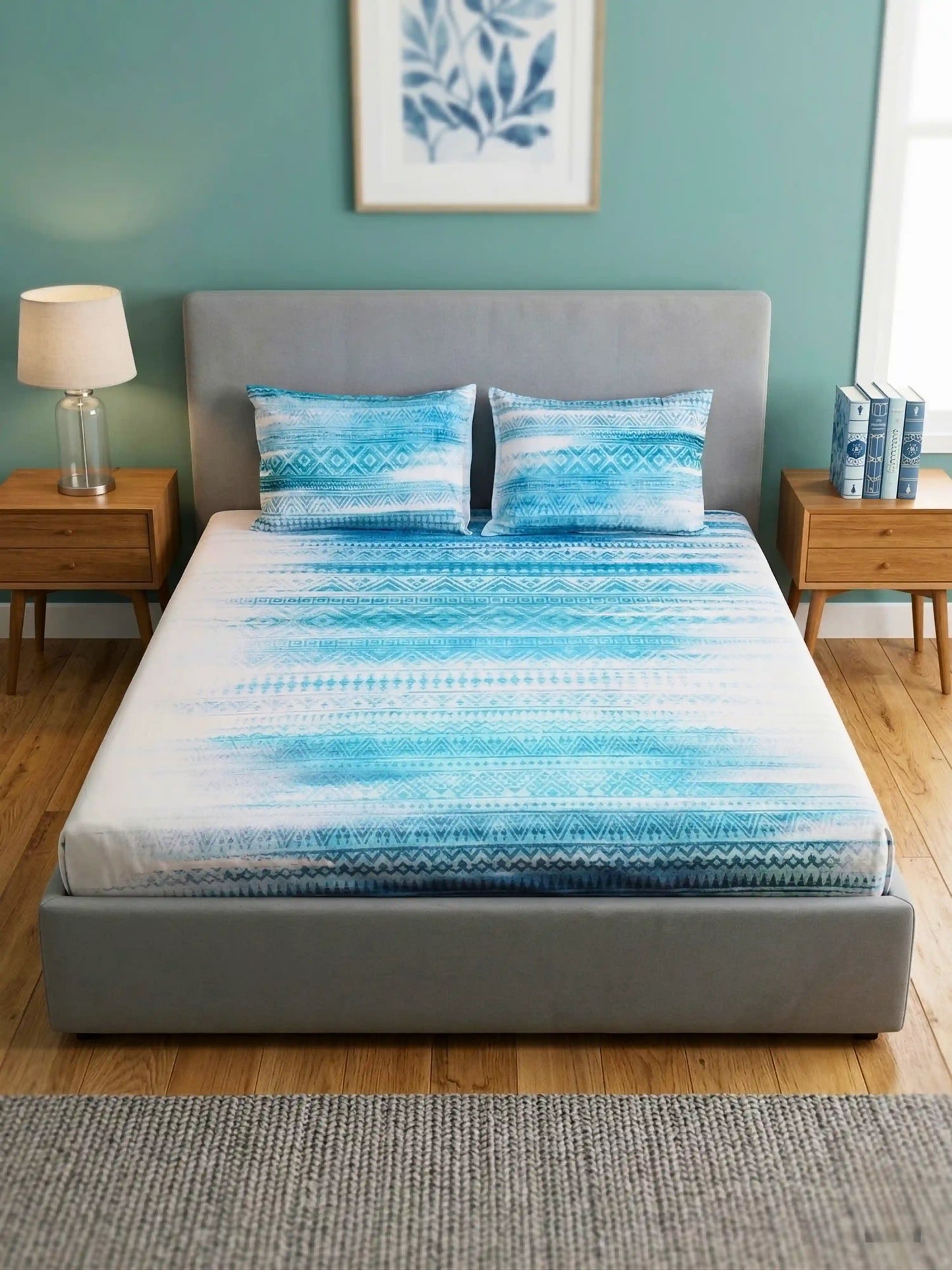 Essenze Digital Cotton Queen Size Bedsheet Set (300 TC)