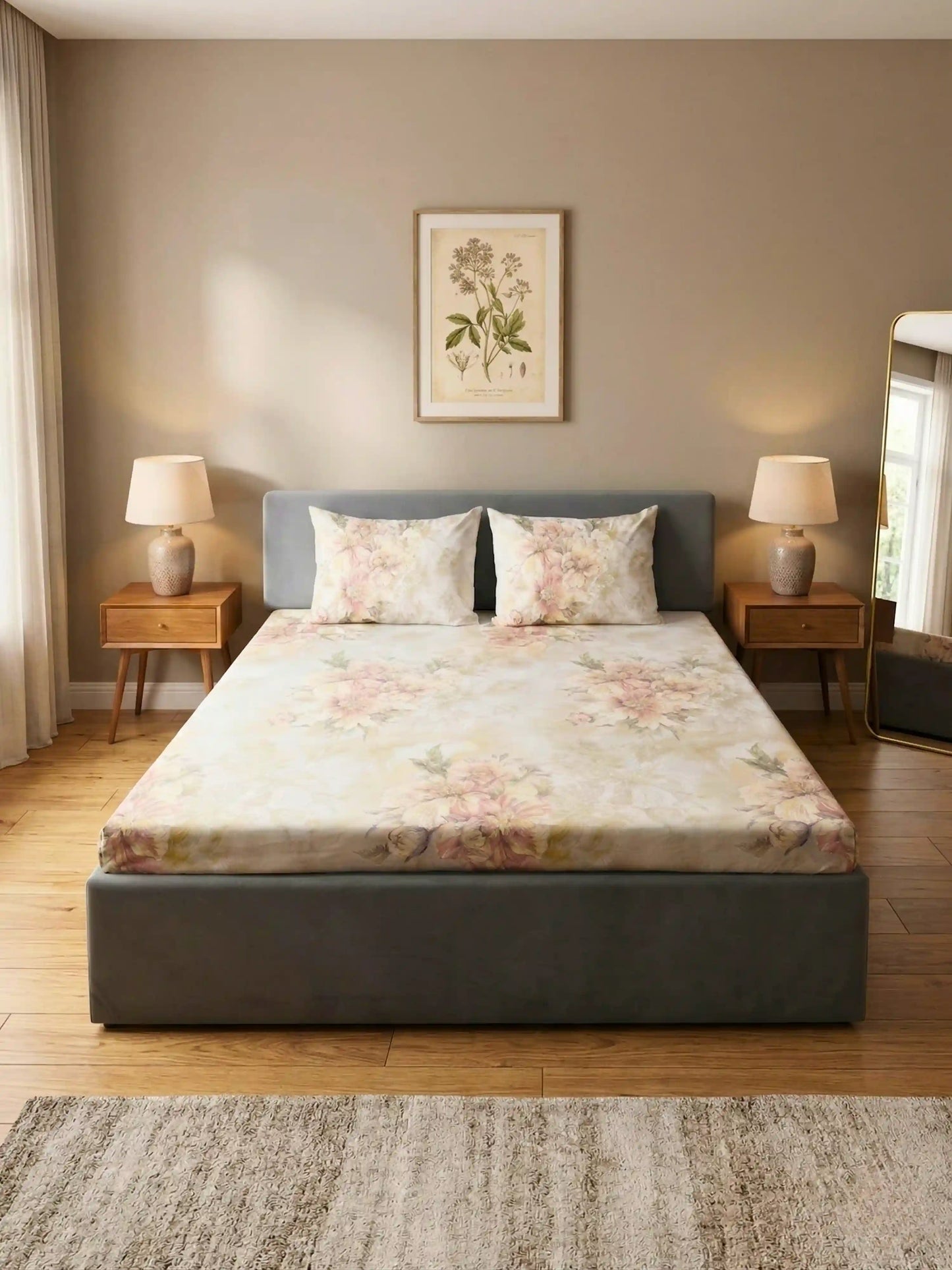 Essenze Digital Cotton Queen Size Bedsheet Set (300 TC)