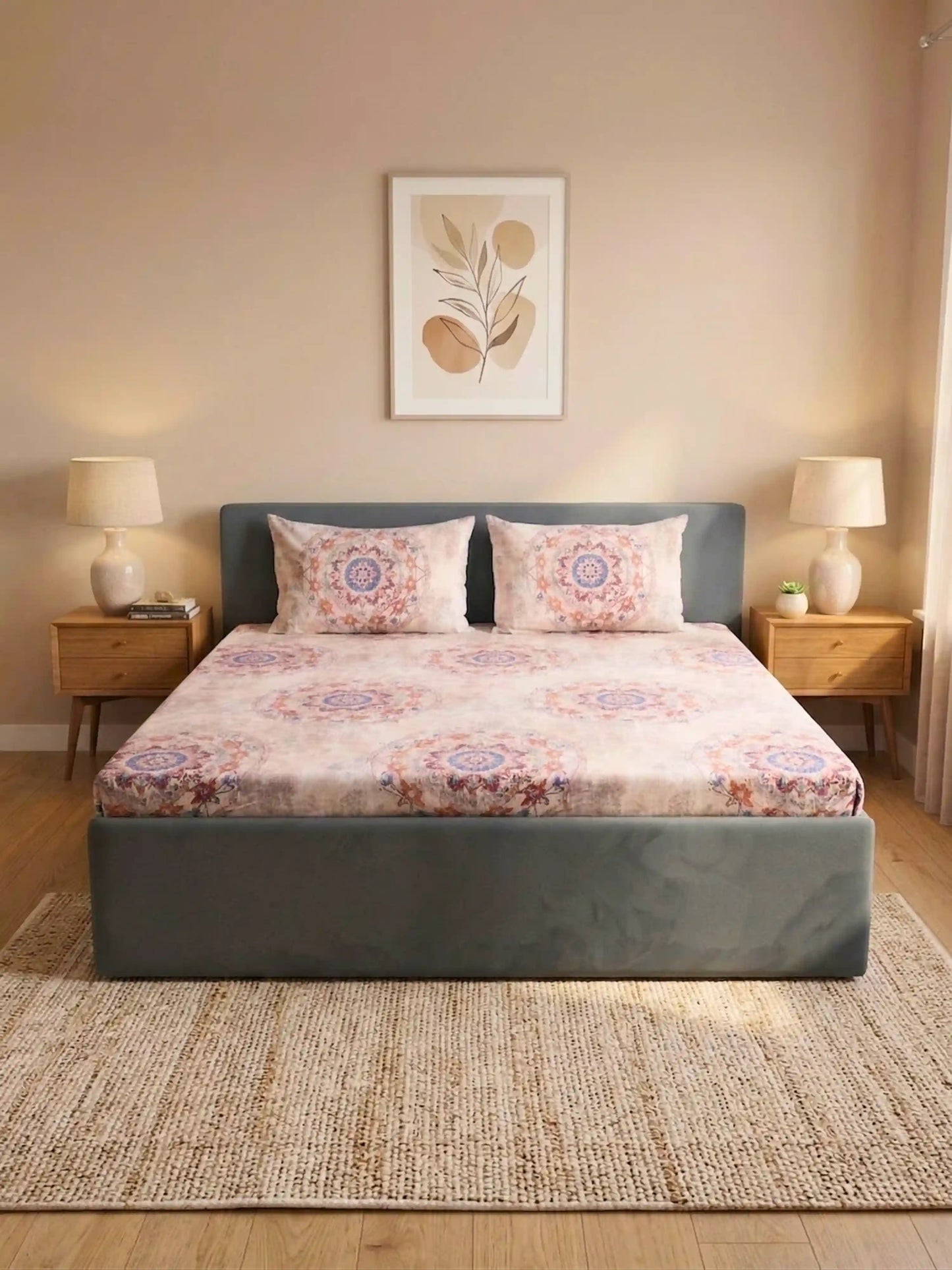 Essenze Digital Cotton Queen Size Bedsheet Set (300 TC)