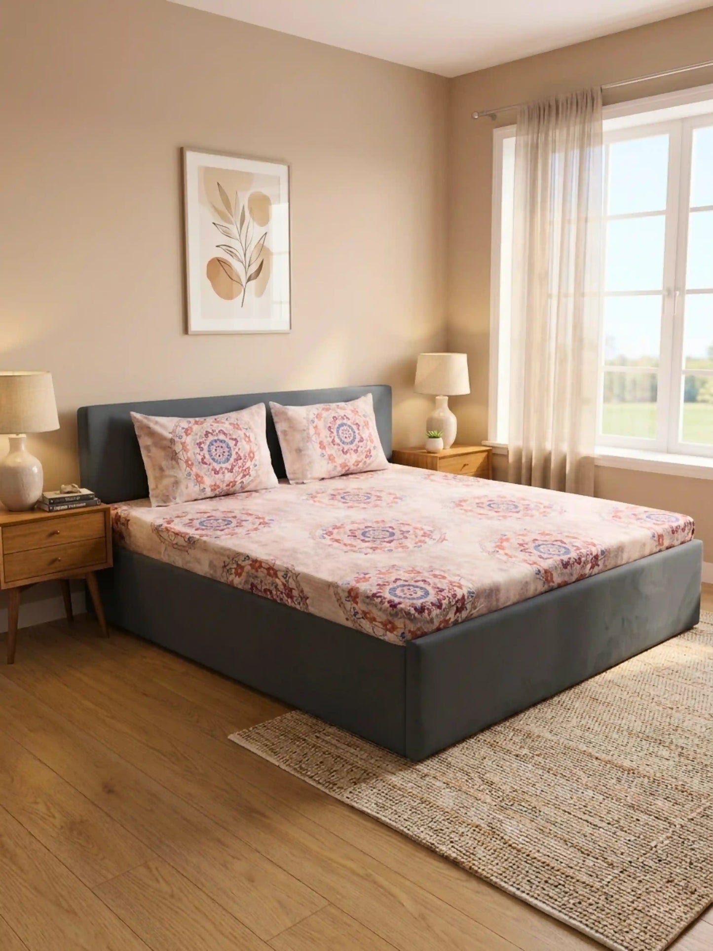 Essenze Digital Cotton Queen Size Bedsheet Set (300 TC)