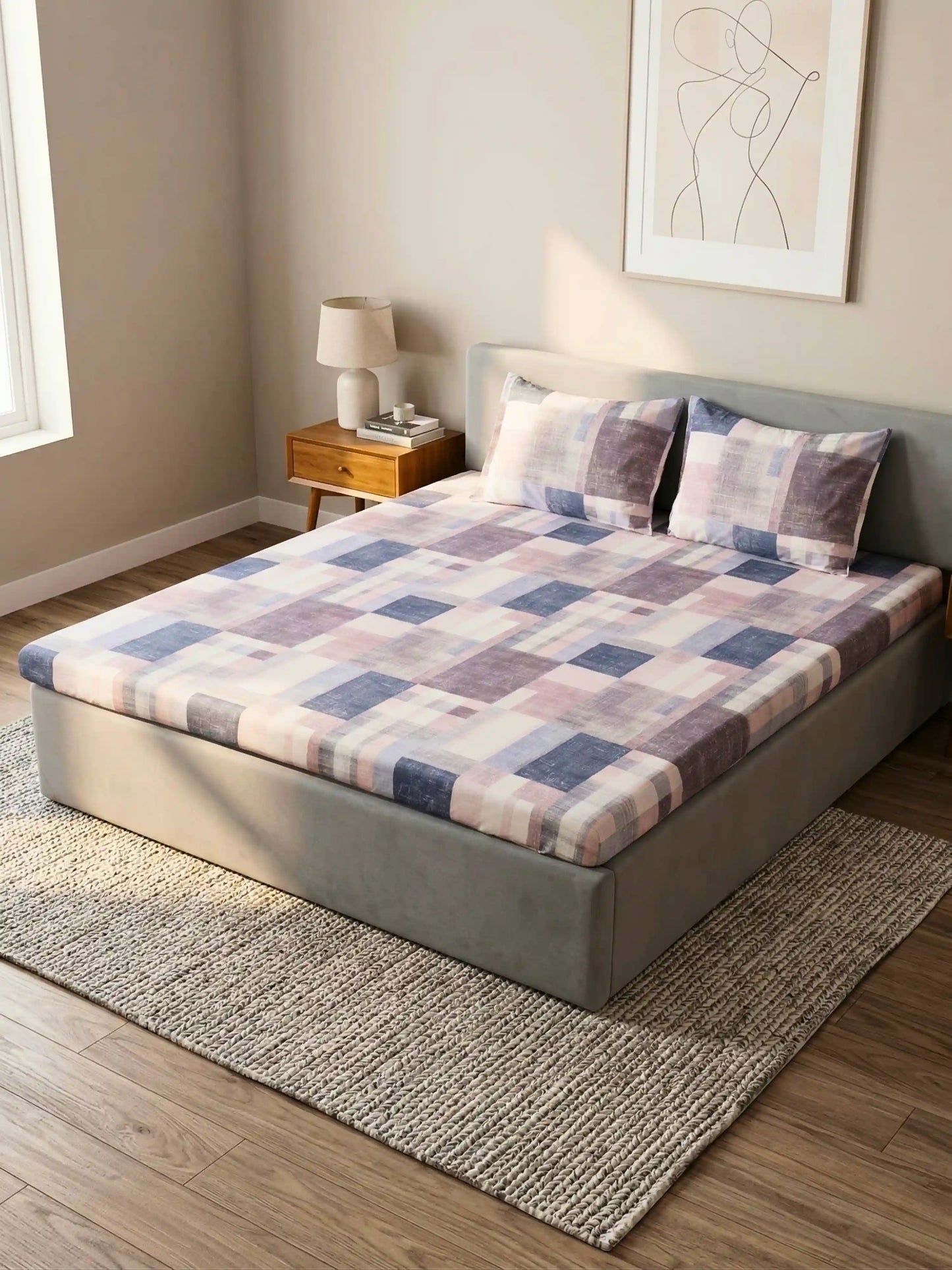 Essenze Digital Cotton Queen Size Bedsheet Set (300 TC)