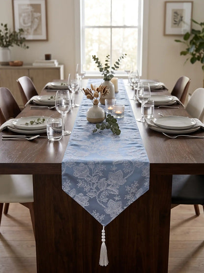 AtozHomeDecor Cotton Linen Table Runner | Printed & Embroidered | 14x72" / 16x72"