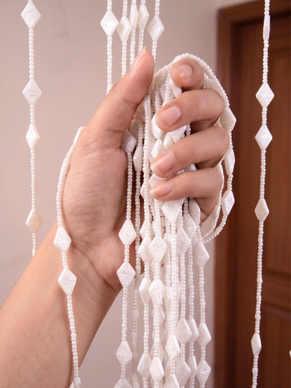 Atoz Home Decor White Beaded Door Curtain | Kite Shape PVC | 4x7 ft