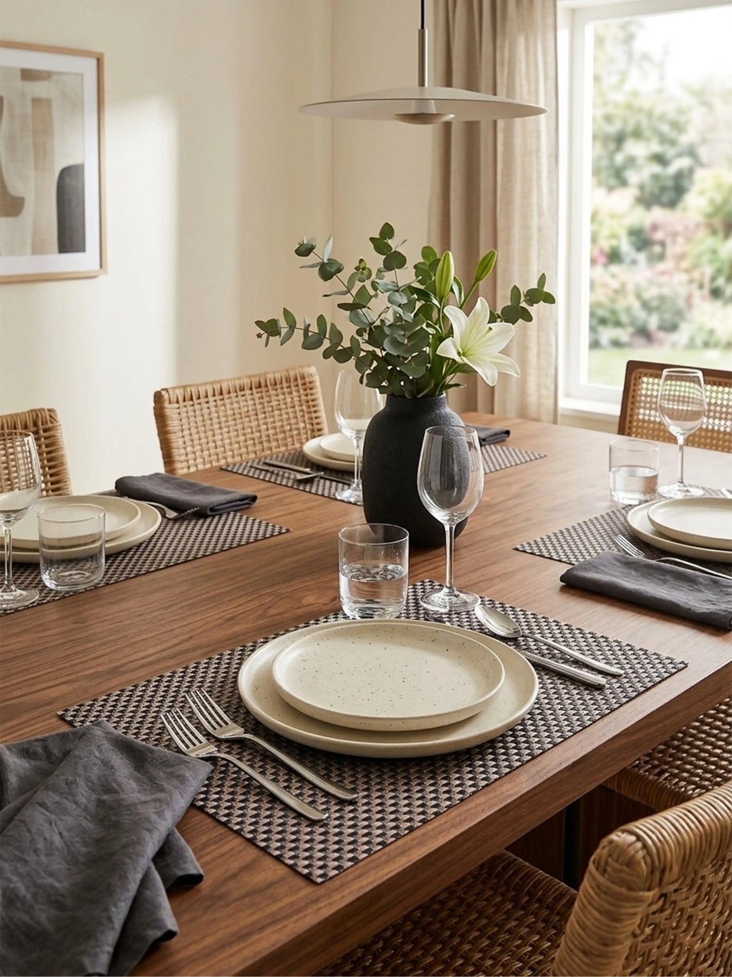 AtoZ Home Decor Muted Taupe Basketweave PVC Dining Placemats Set of 6
