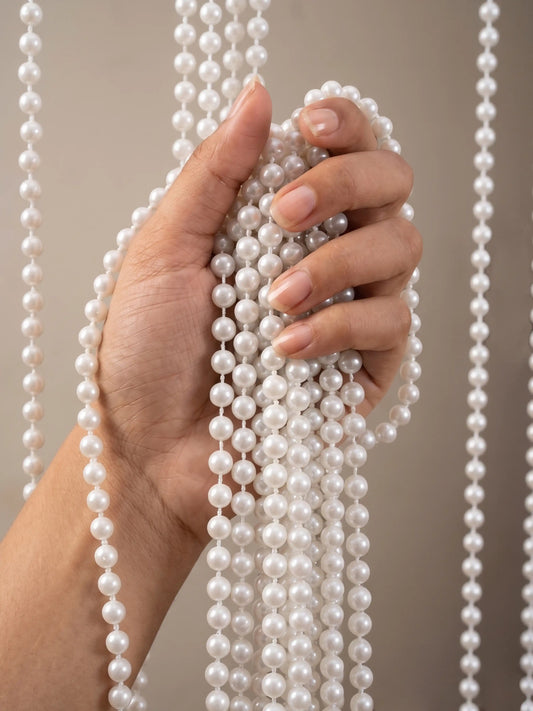 Atoz Home Decor White Pearl Bead Curtain | PVC | 4x7 ft