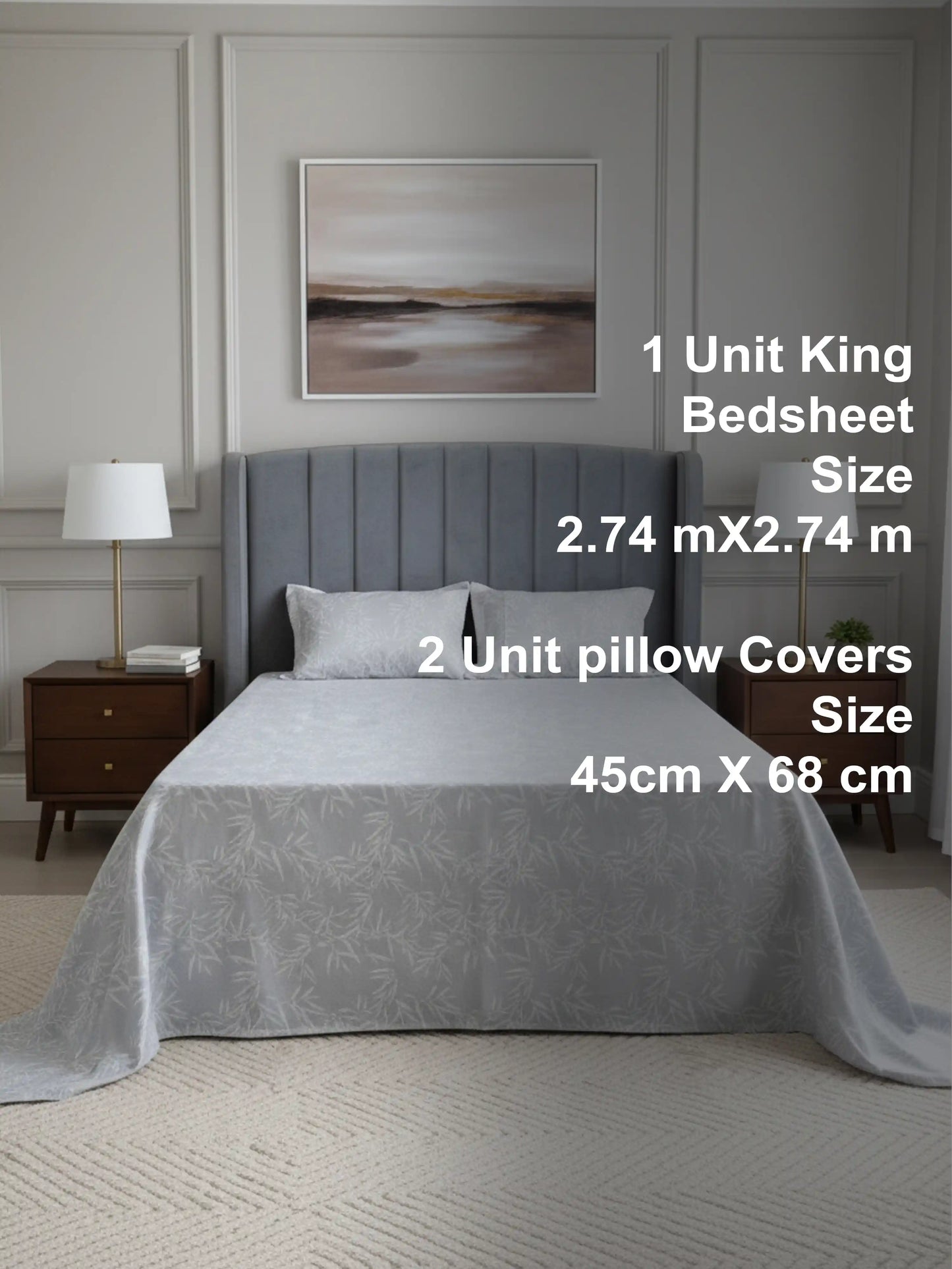 Soft Feel, Elegant Bamboo Leaf King Bed Sheet Set – 100% Cotton (300 TC)