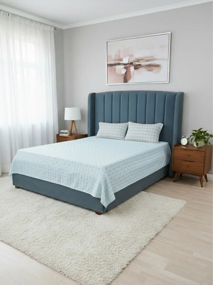 White Motif & Plaid 100% Cotton Double Bedsheet