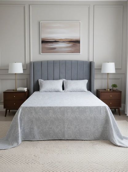 Soft Feel, Elegant Bamboo Leaf King Bed Sheet Set – 100% Cotton (300 TC)