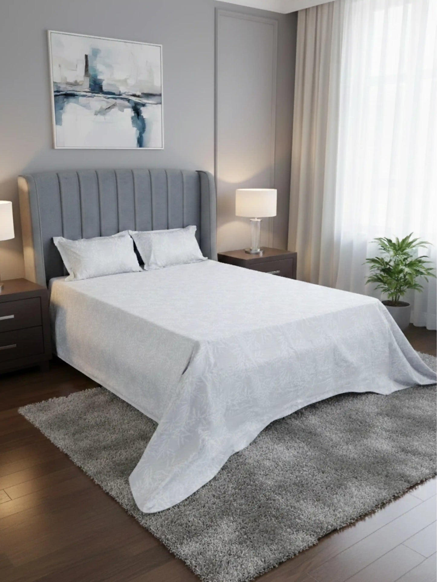 Soft Feel, Elegant Bamboo Leaf King Bed Sheet Set – 100% Cotton (300 TC)