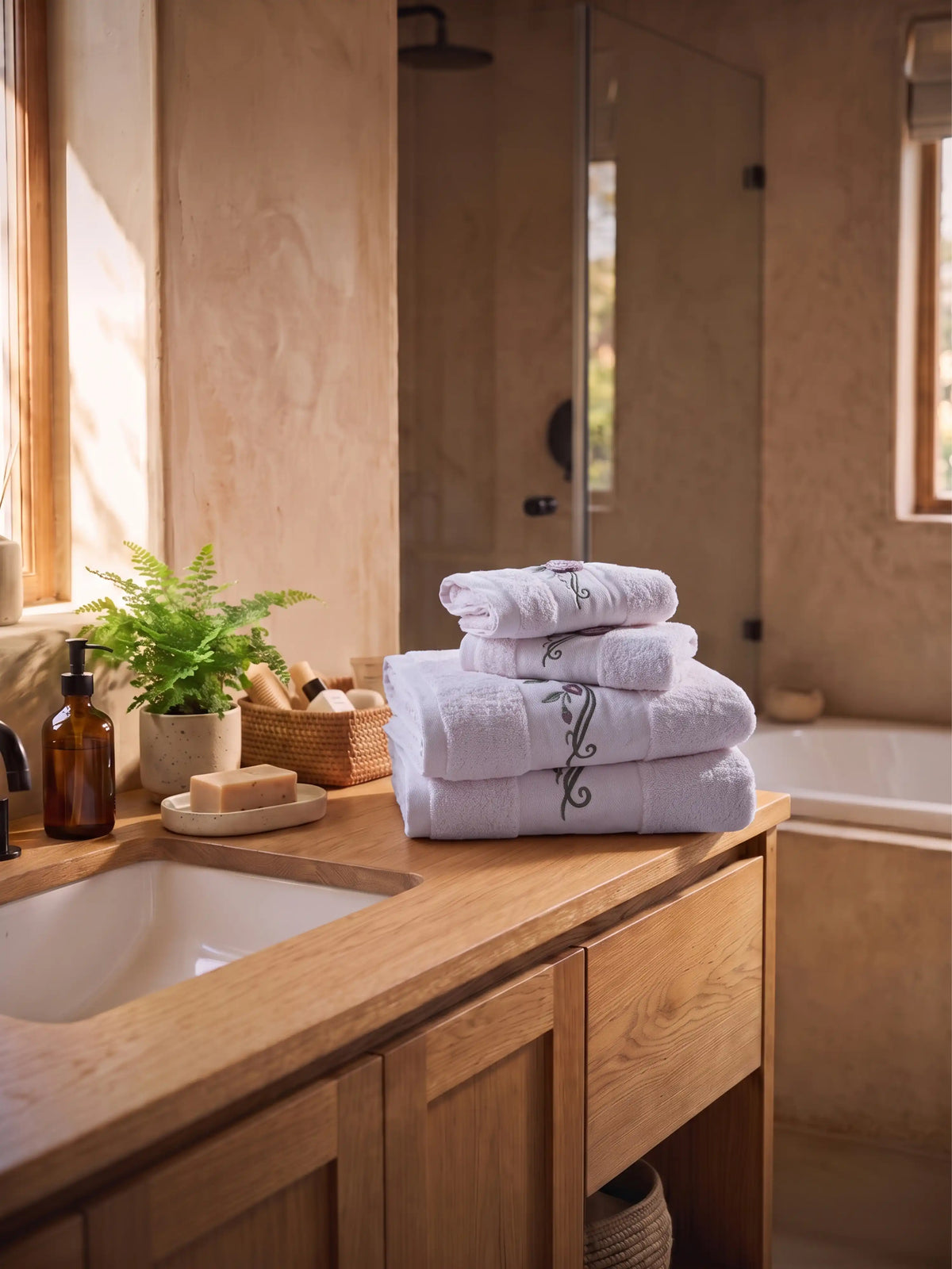 Stylla 4-Piece Embroidered Cotton Towel Set | 2 Bath & 2 Hand Towels