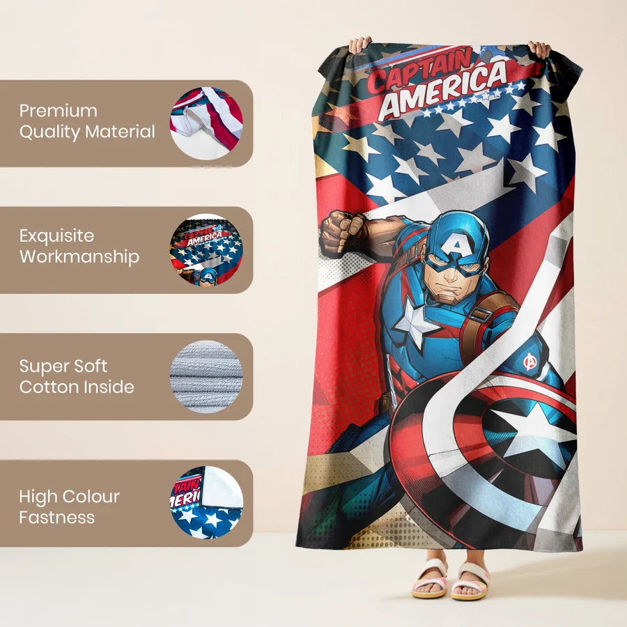 Sassoon Marvel Captain America 100% Cotton Printed Kids Bath Towel (60 cm x 120 cm)
