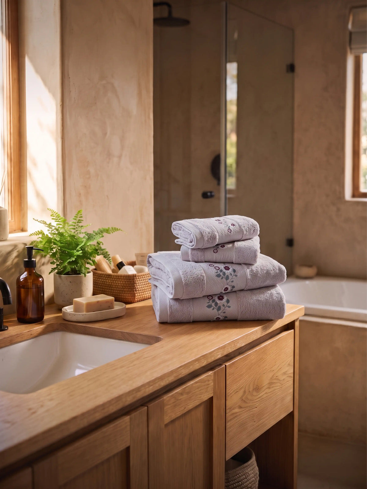 Stylla 4-Piece Embroidered Cotton Towel Set | 2 Bath & 2 Hand Towels