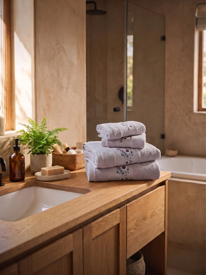Stylla 4-Piece Embroidered Cotton Towel Set | 2 Bath & 2 Hand Towels