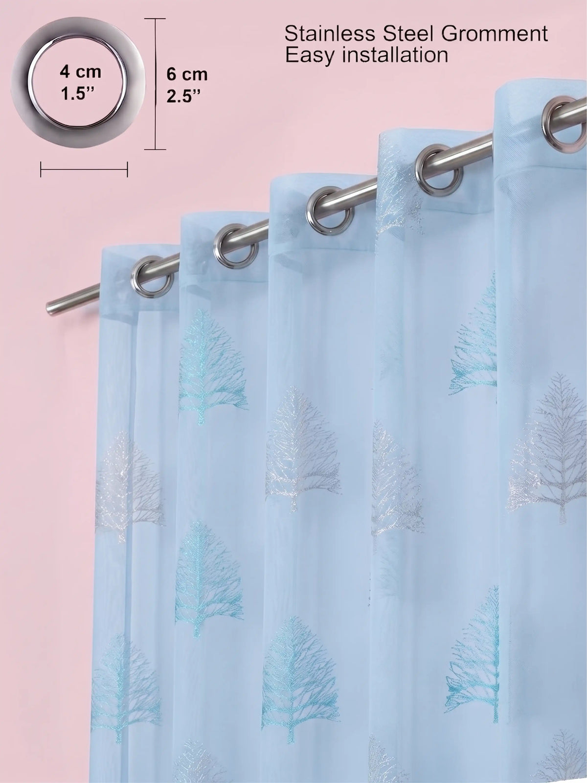 Evabella Embroidered Pine Tree Sheer Grommet Curtains | 100% Polyester