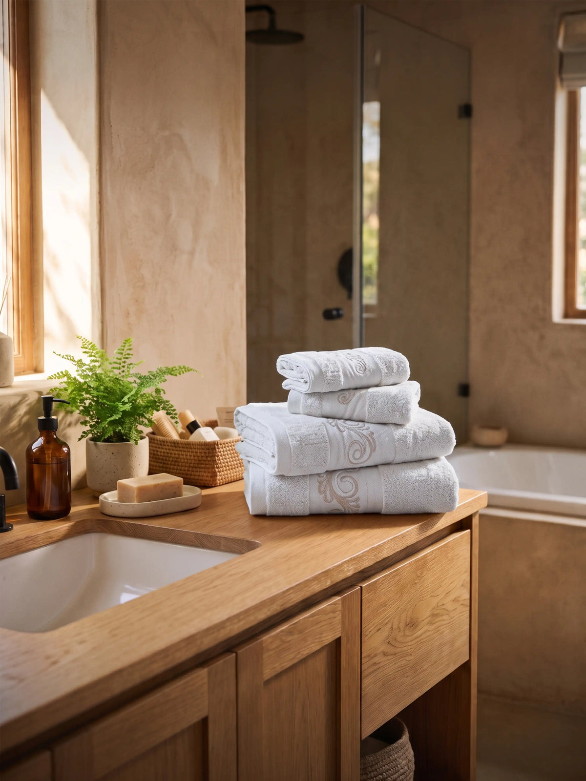 Stylla 4-Piece Embroidered Cotton Towel Set | 2 Bath & 2 Hand Towels