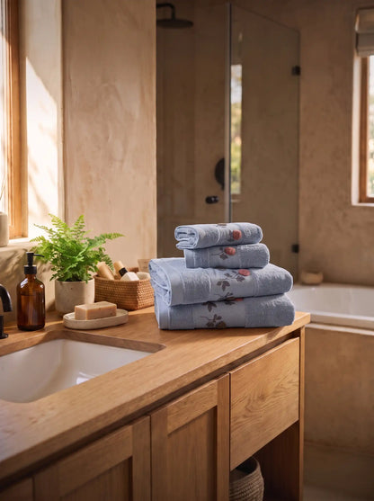 Stylla 4-Piece Embroidered Cotton Towel Set | 2 Bath & 2 Hand Towels