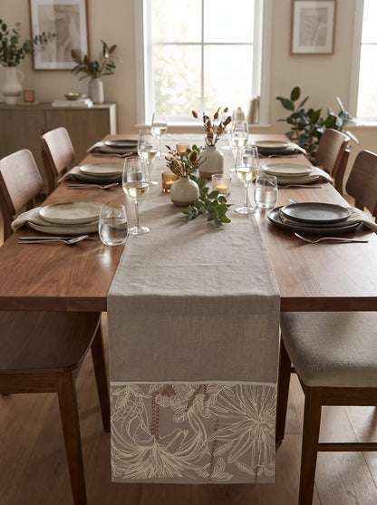 AtozHomeDecor Cotton Linen Table Runner | Printed & Embroidered | 14x72" / 16x72"
