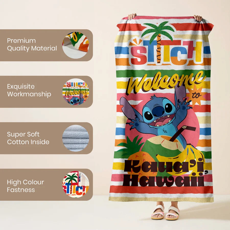 Sassoon Disney Stitch 100% Cotton Printed Kids Bath Towel (60 cm x 120 cm)