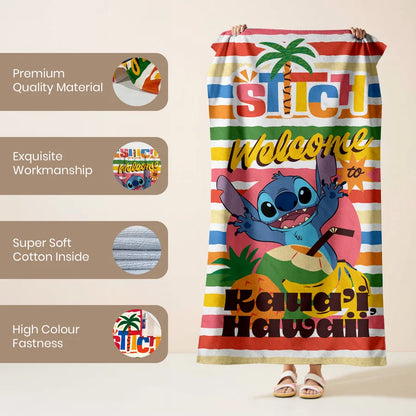 Sassoon Disney Stitch 100% Cotton Printed Kids Bath Towel (60 cm x 120 cm)
