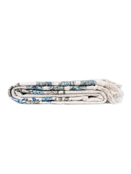 Atoz Home Decor Traditional Sanganeri Block Printed Cotton-Jute Throw with Fringe (130 x 170 cm)