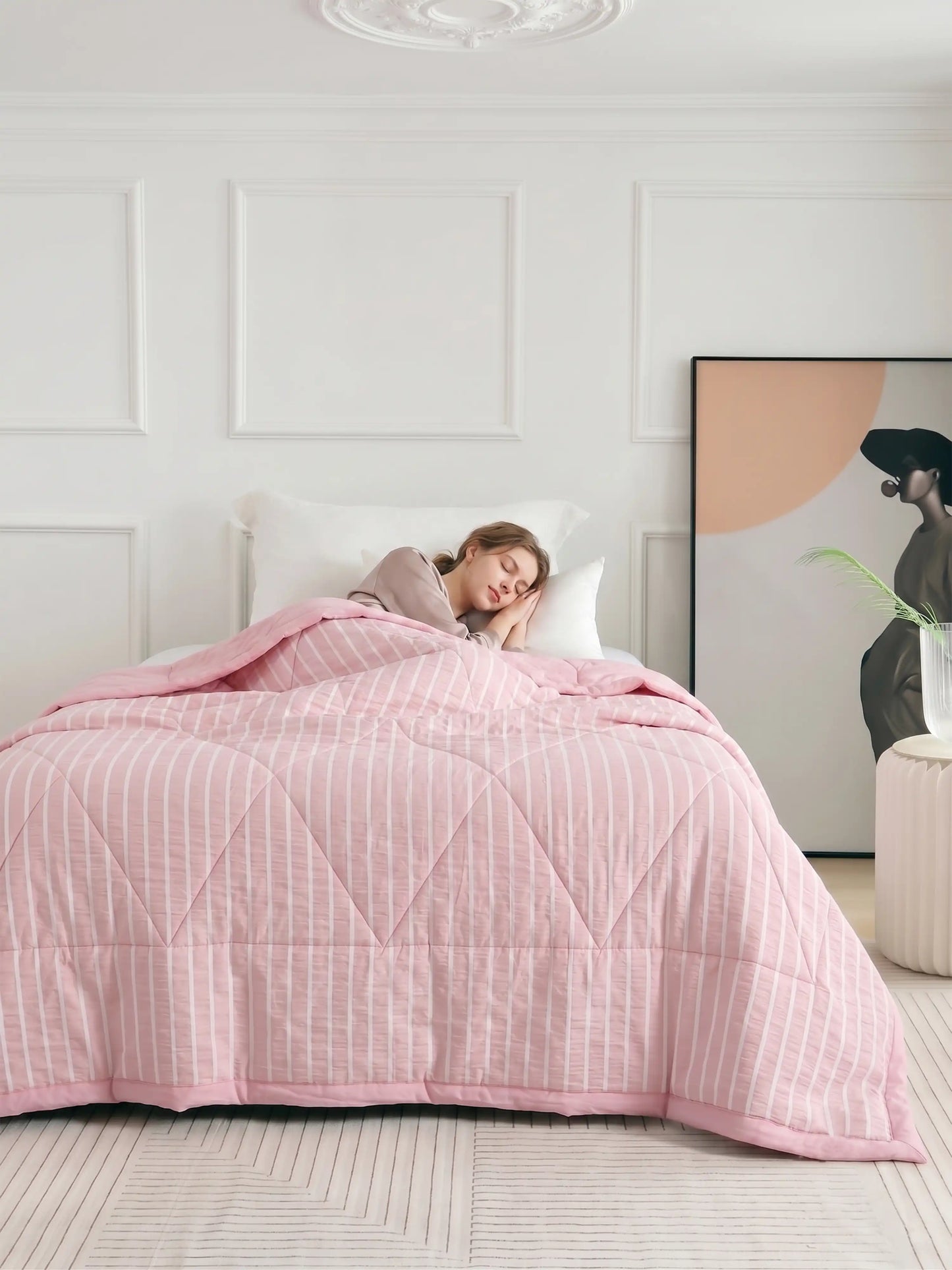 AC Comforter Striped Single with Fiber Filling (150x230 cm) Multiple Colors Available