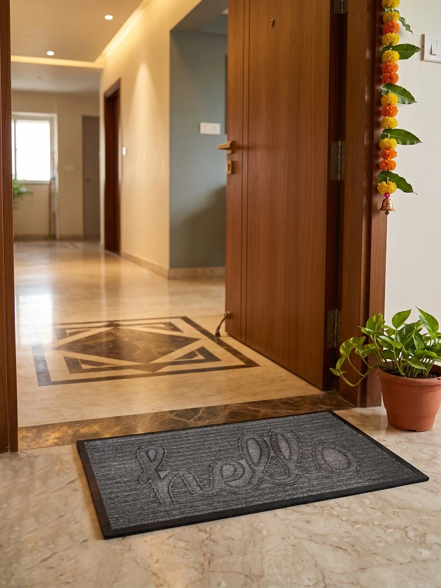 AtoZ Home Decor 'Hello' Ribbed Script Doormat (Available in Multiple Sizes & Colors)
